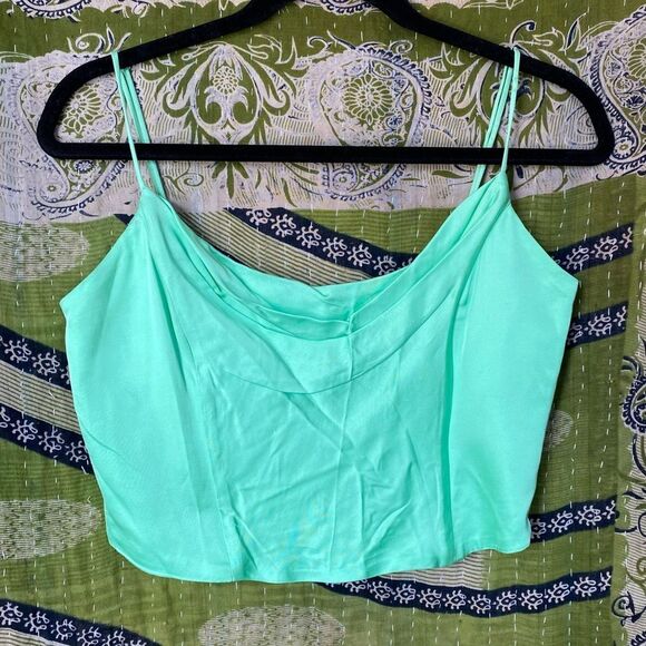 Zara Satin Effect Electric Green Corset Crop Top Size Medium - Picture 2 of 14